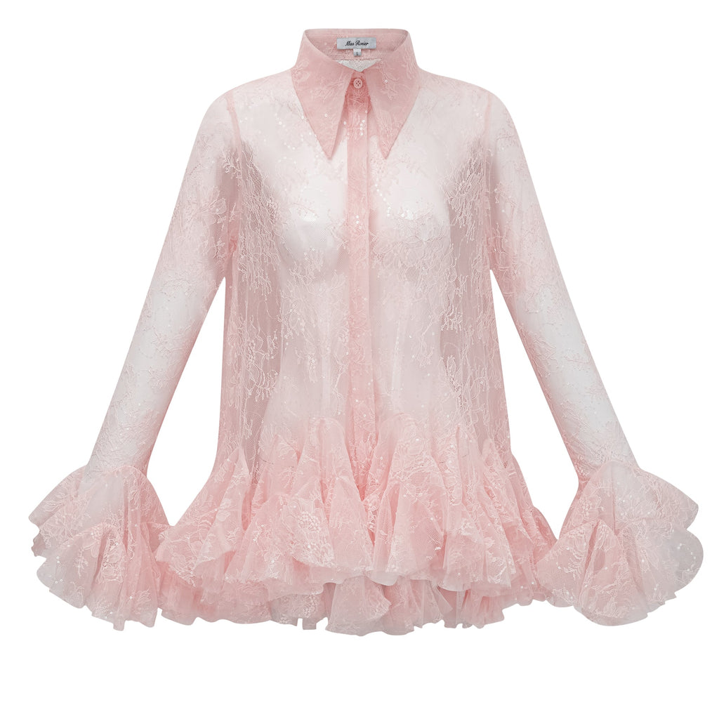 Ingrid Pink Peplum Floral Lace Blouse