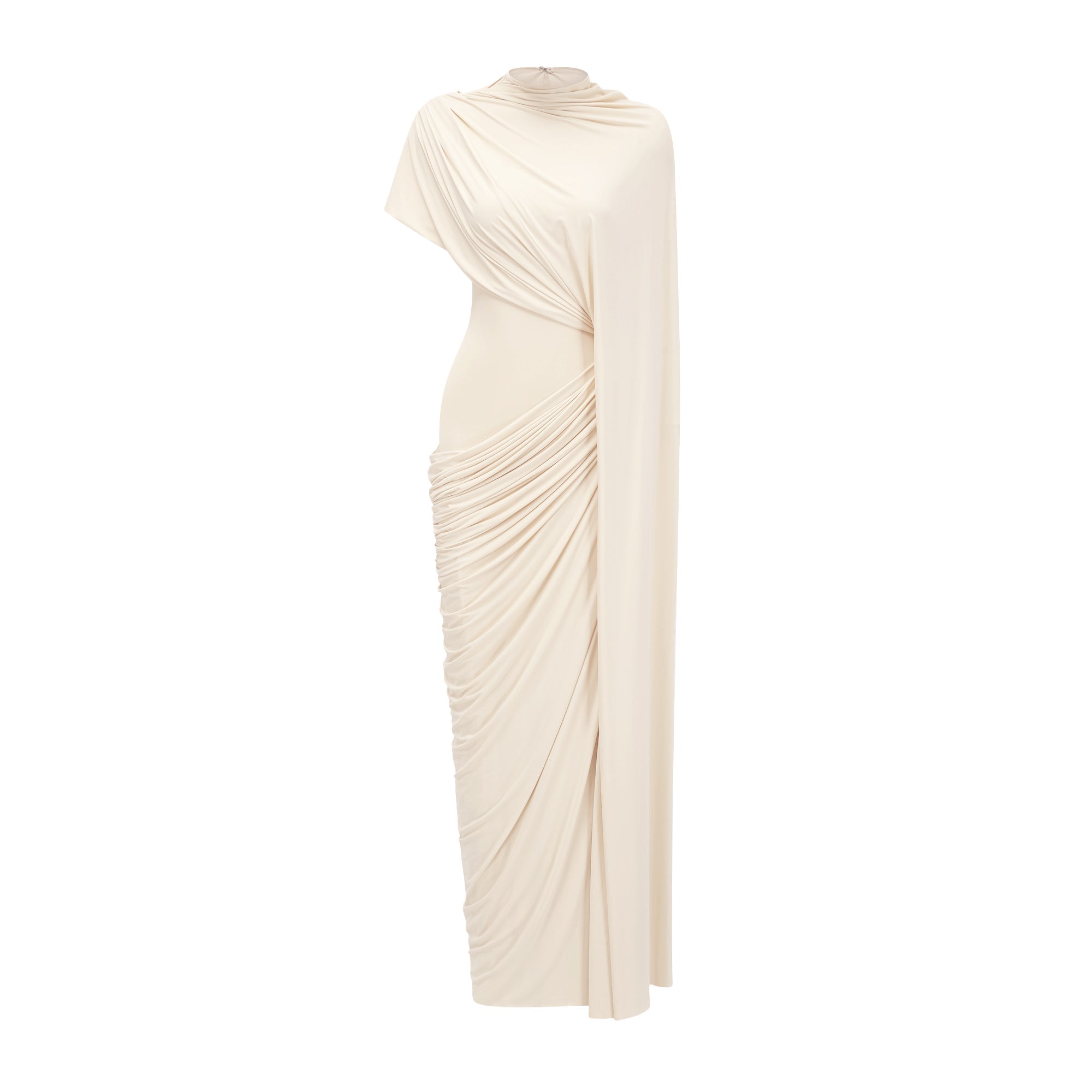 Priscille asymmetrical draped cape & dress matching set in White