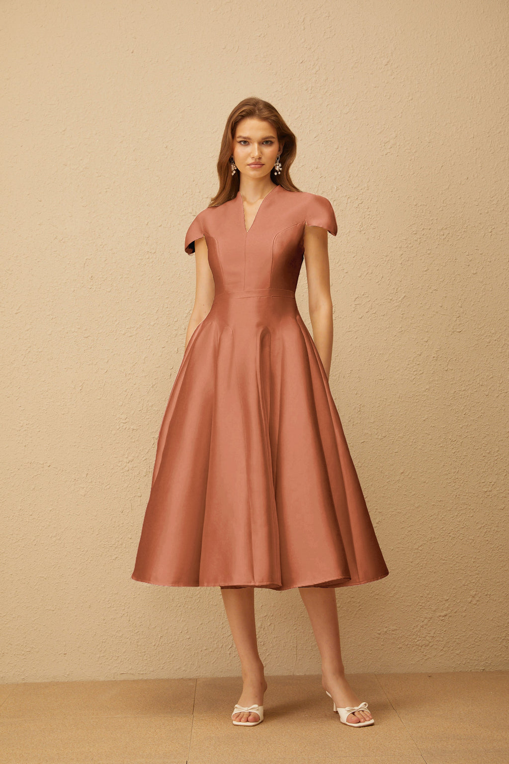 Aventin Brown Godet Design Midi Dress