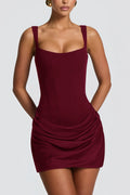 Paulette Red Ruched Bodycon Mini Dress