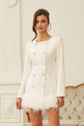 Freja White Feather Trim Mini Blazer Dress