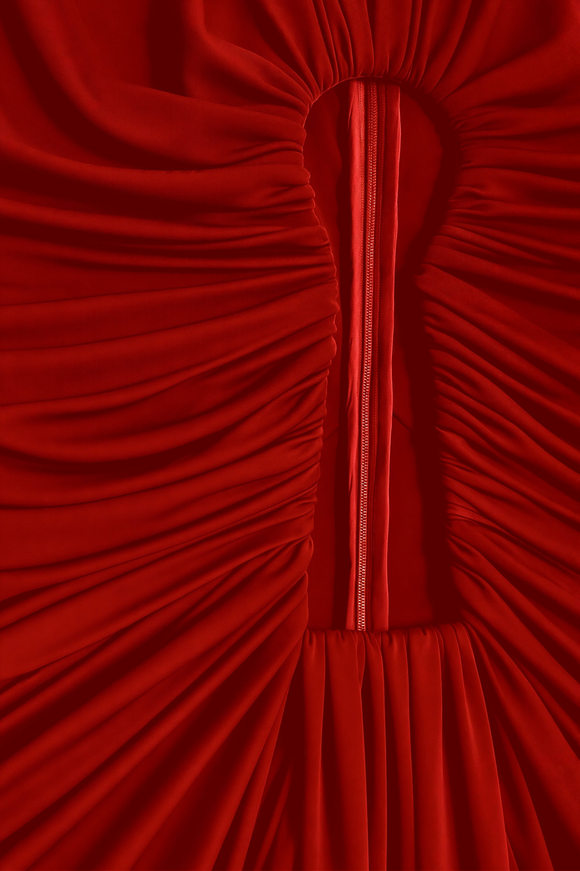 Daniela Red Keyhole Ruched Maxi Dress