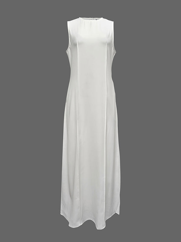 Sleeveless Solid Color Round-Neck Maxi Dresses