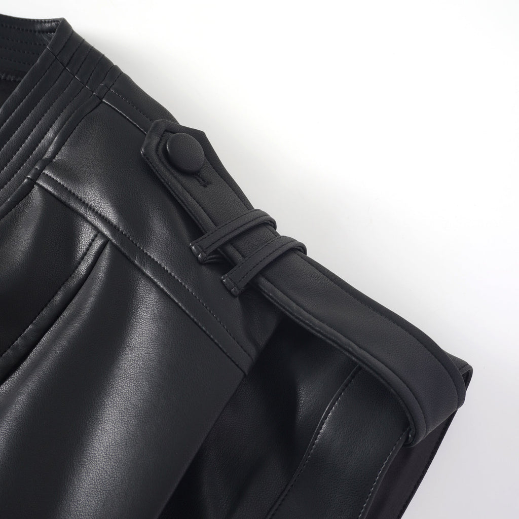 Amarante Black Double-Breasted Leather Mini Dress