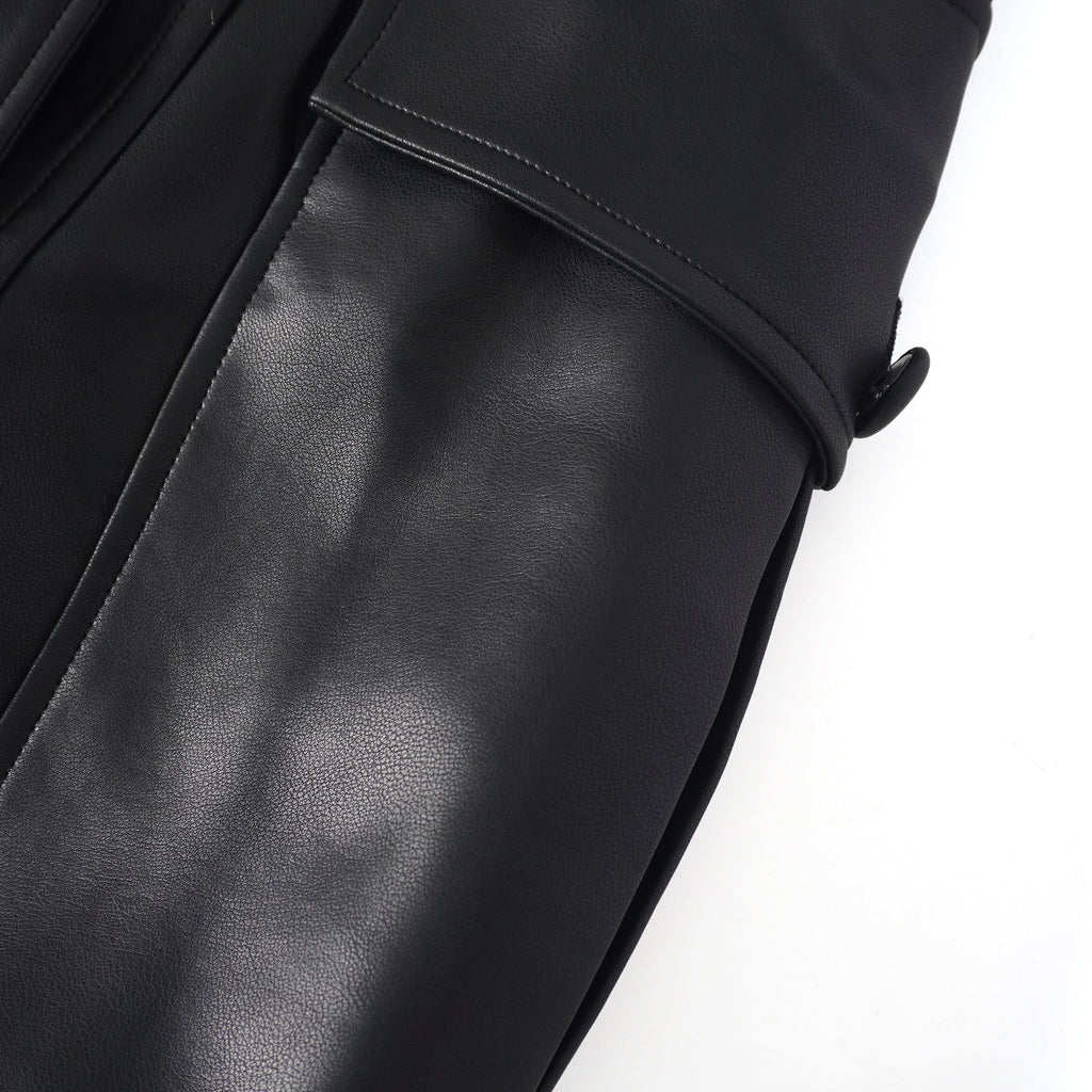 Amarante Black Double-Breasted Leather Mini Dress