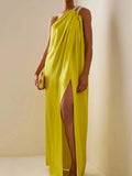 Loose Sleeveless Solid Color One-shoulder Maxi Dresses