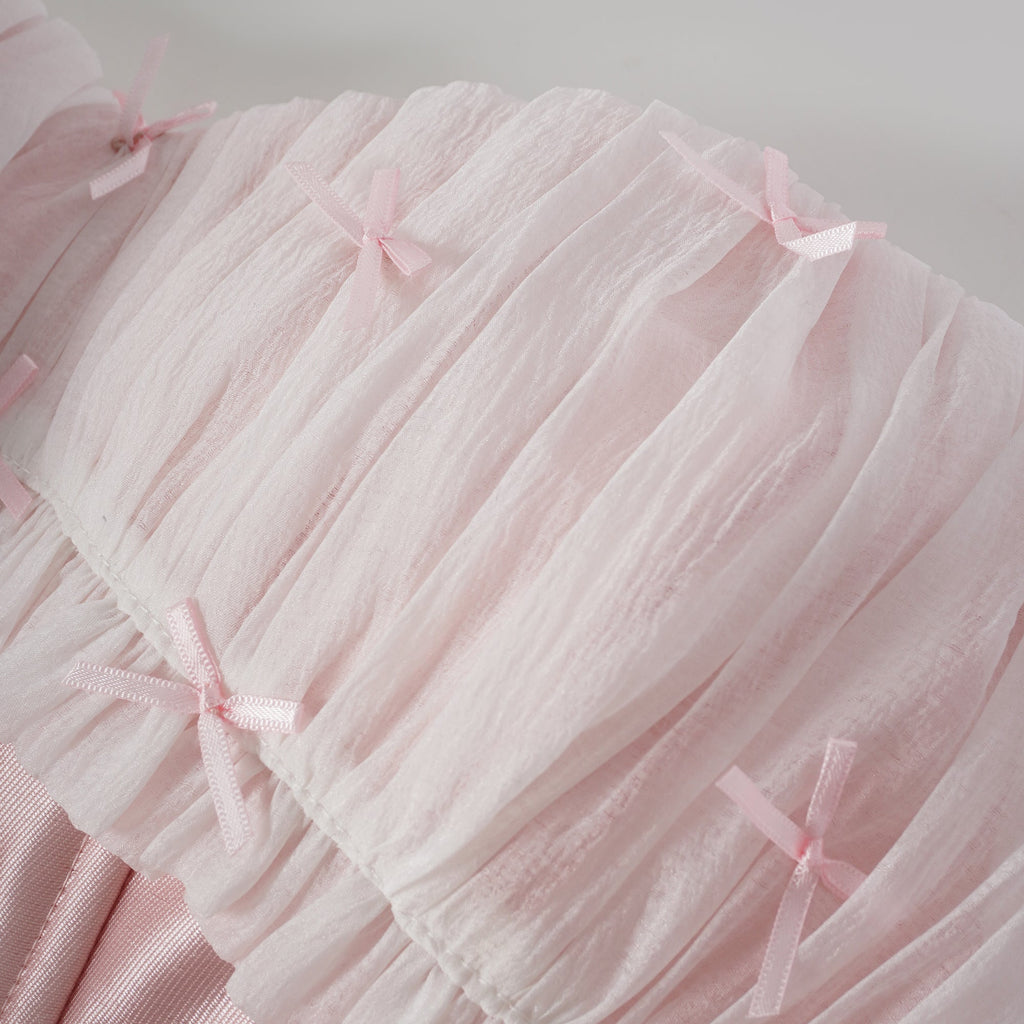 Laurine Pink Ruffled Satin Mini Dress