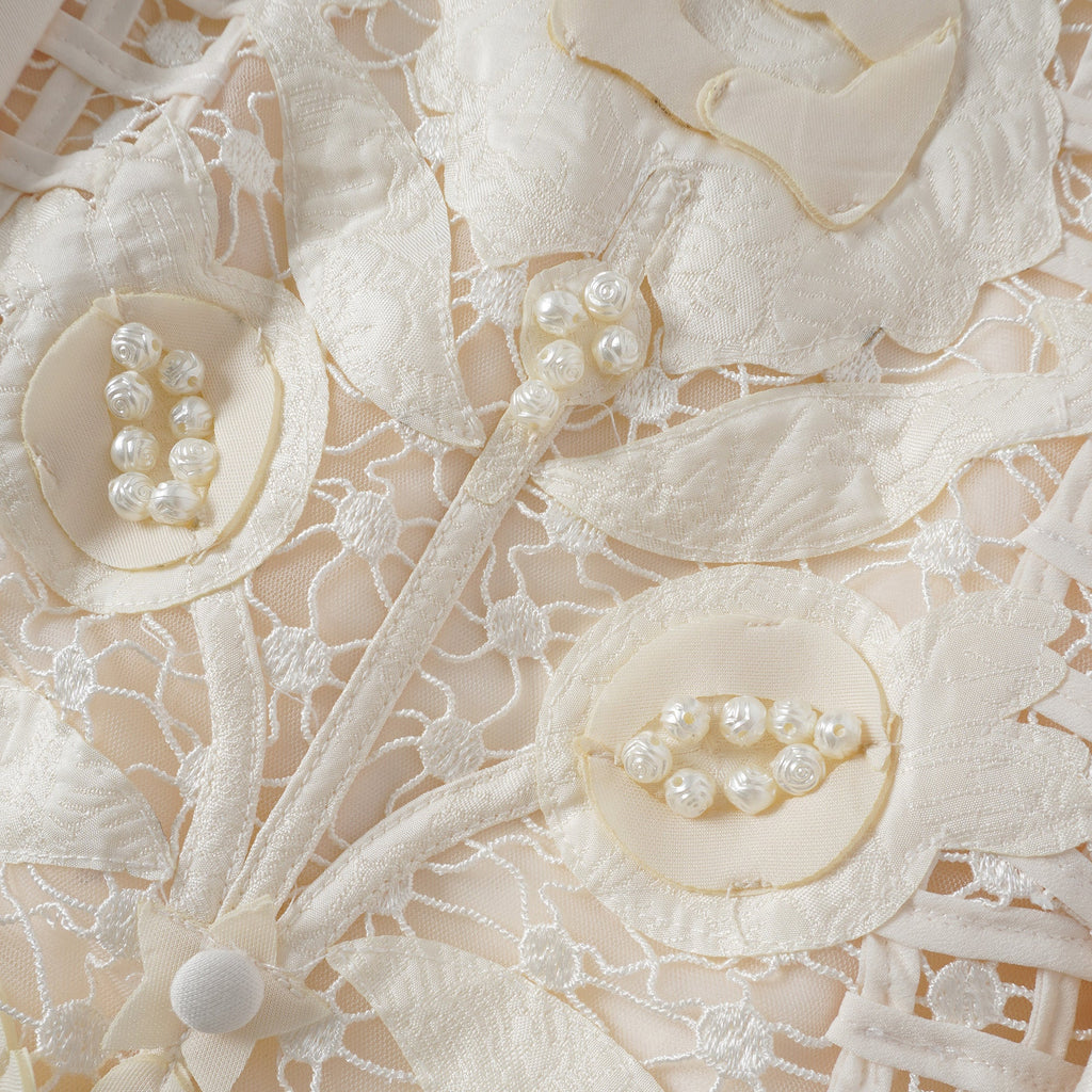 Léa White Floral Appliqué Crochet Mini Dress