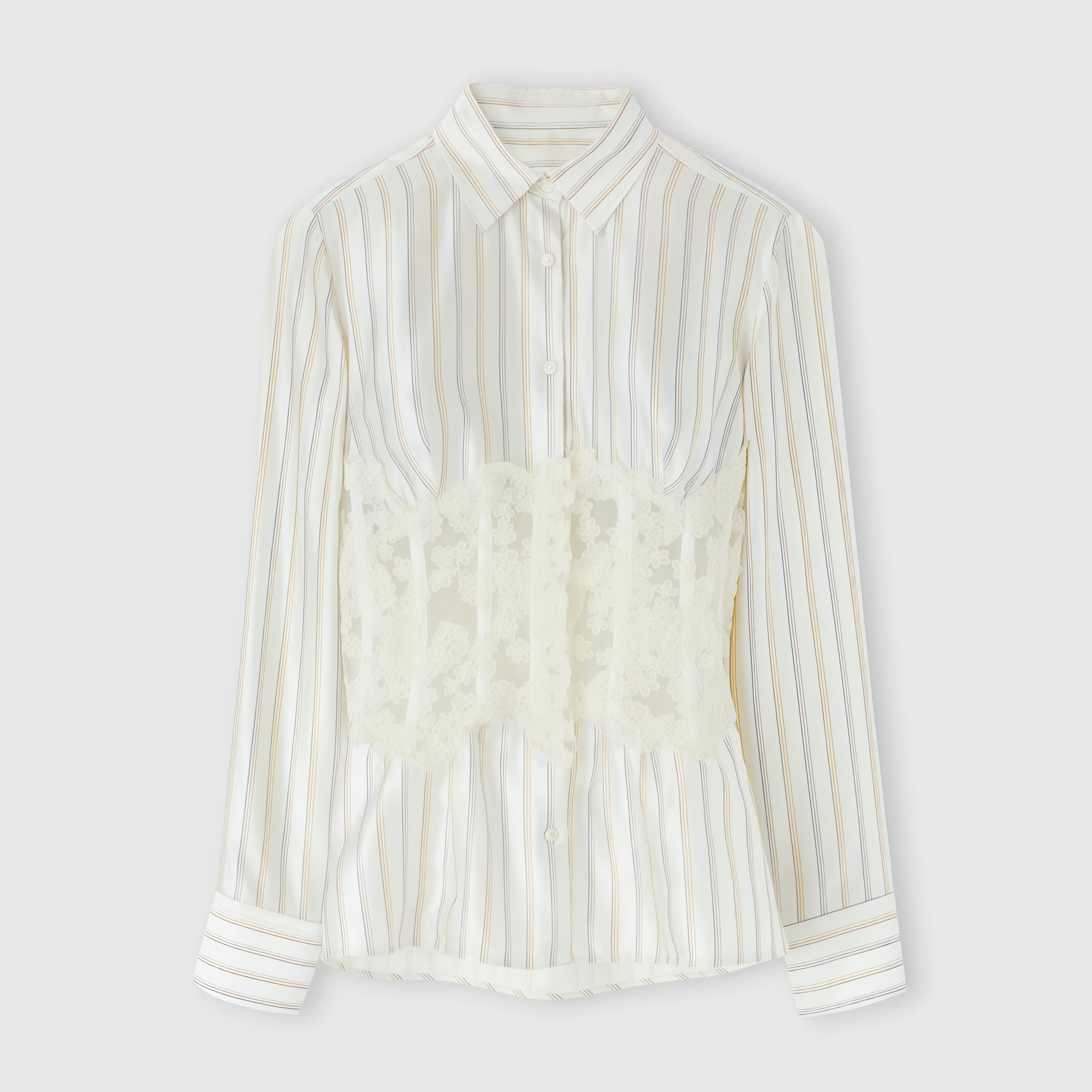 Wren White Lace Corset Panel Striped Button-Up Shirt