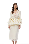Madge White Lace Panel Blouse & Skirt Set