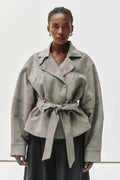 Aveline Grey Belted Suede Biker Jacket