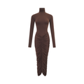 Charitina Brown Fitted Ruched Midi Dress