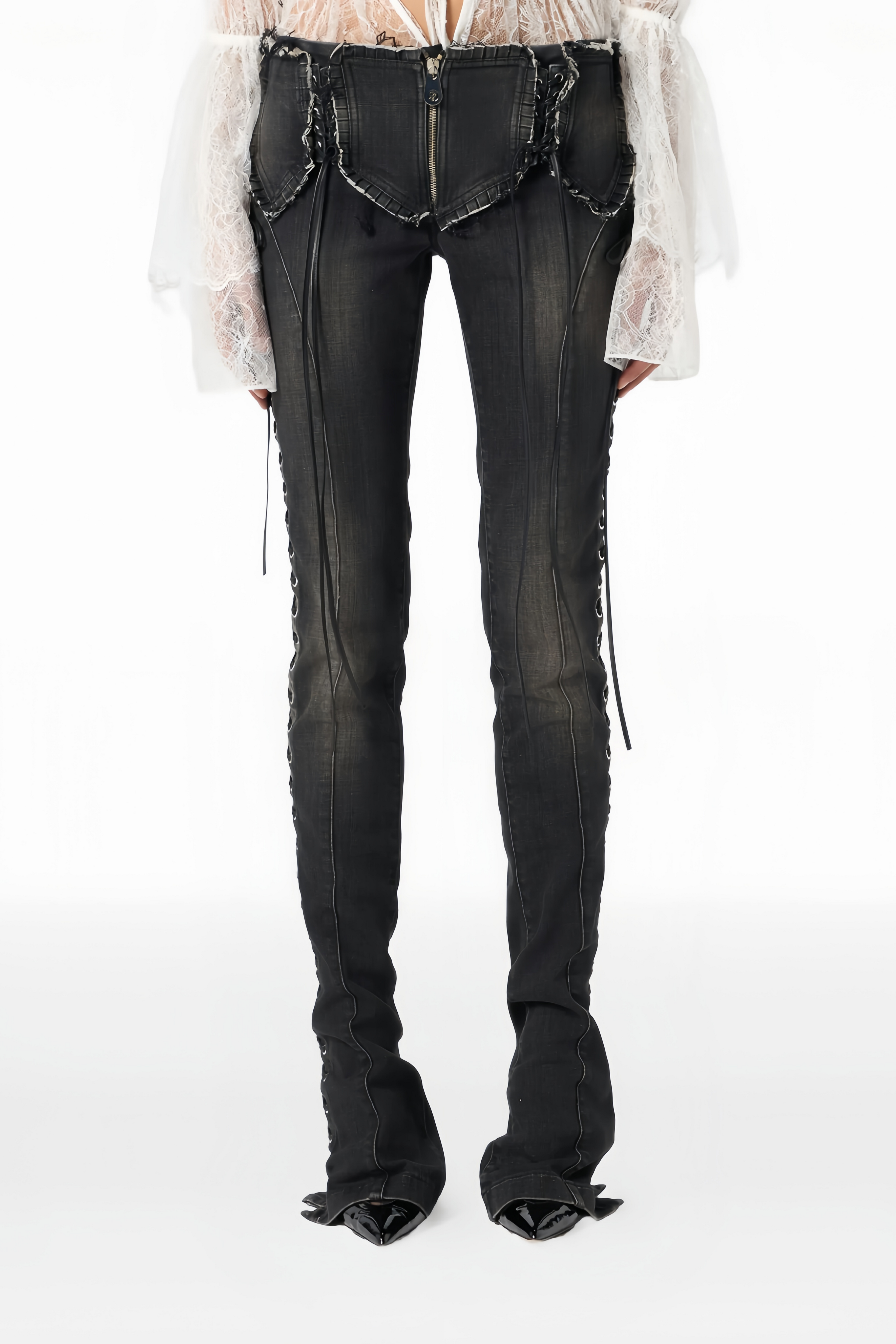 Vera Black Lace Up Flared Skinny Jeans