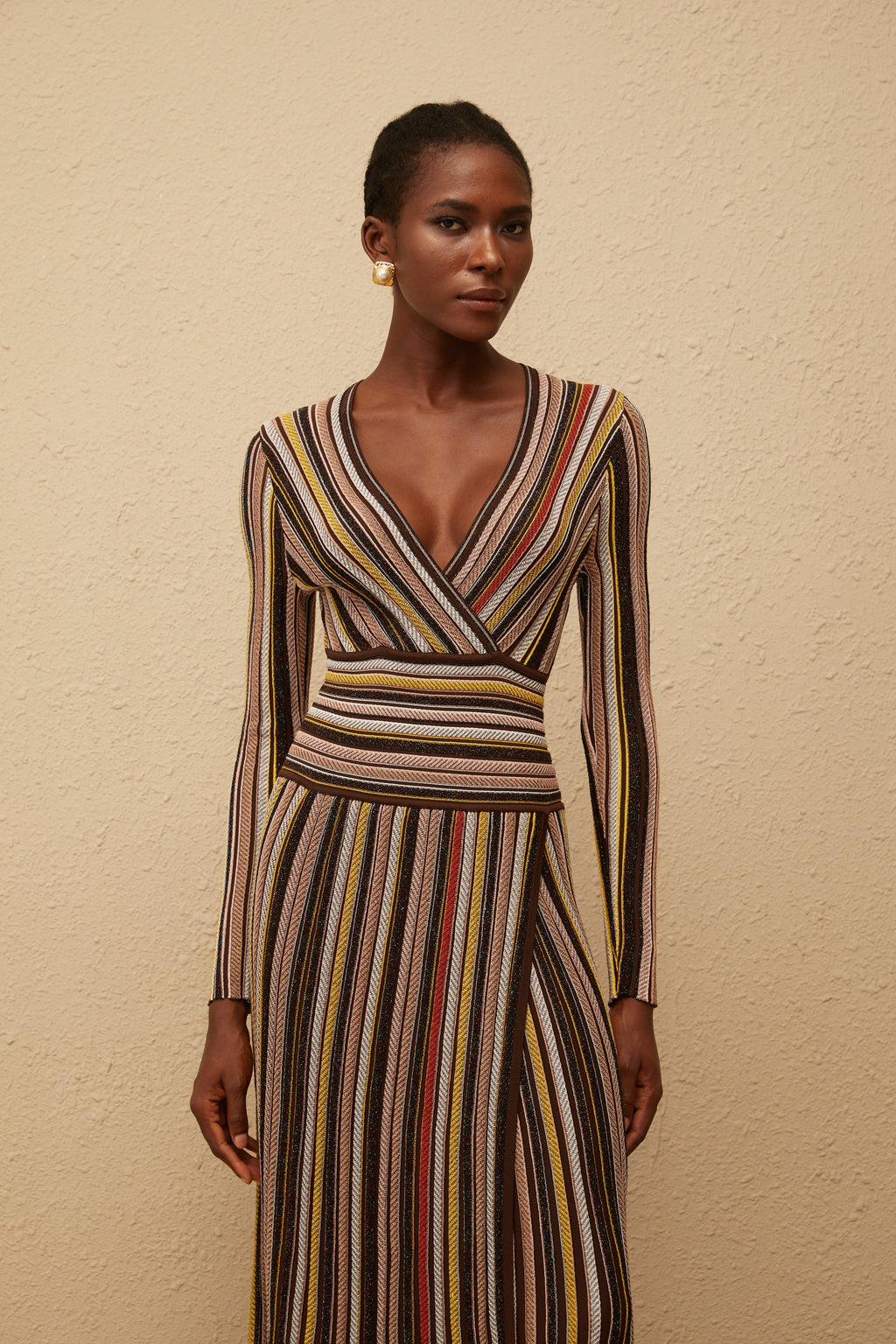 Phoebe Brown Vertical Stripe Knit Midi Dress