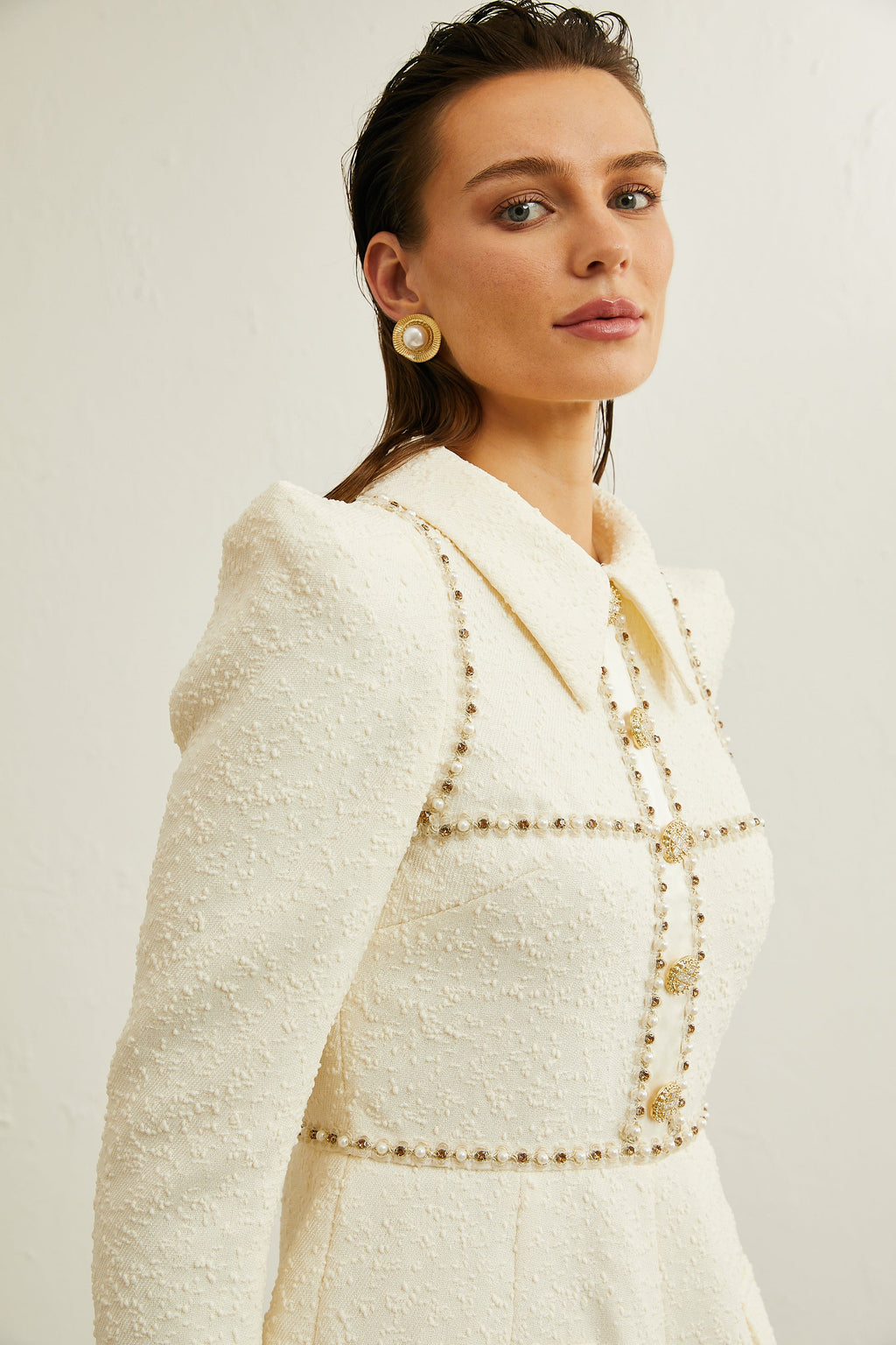 Irina faux-pearl tweed bodysuit