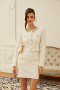 Cornelia White Embellished Tweed Jacket & Skirt Set