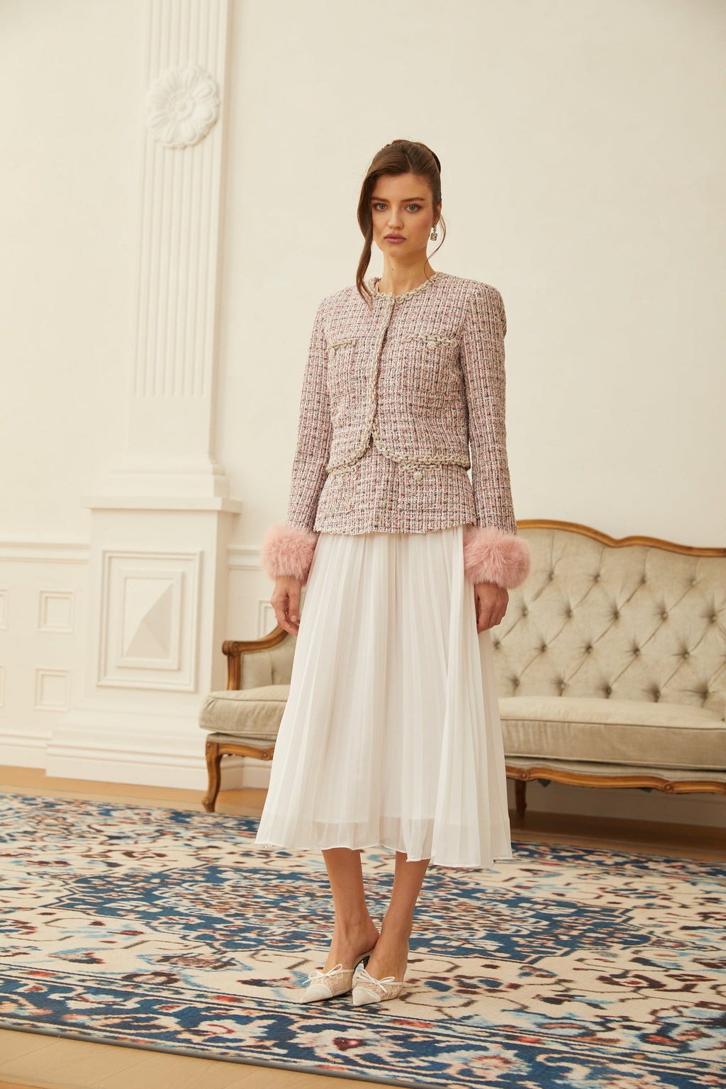 Lola Pink Embellished Checked Tweed Jacket