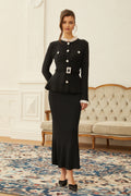 Ellinor Black Embellished Knit Top & Skirt Set