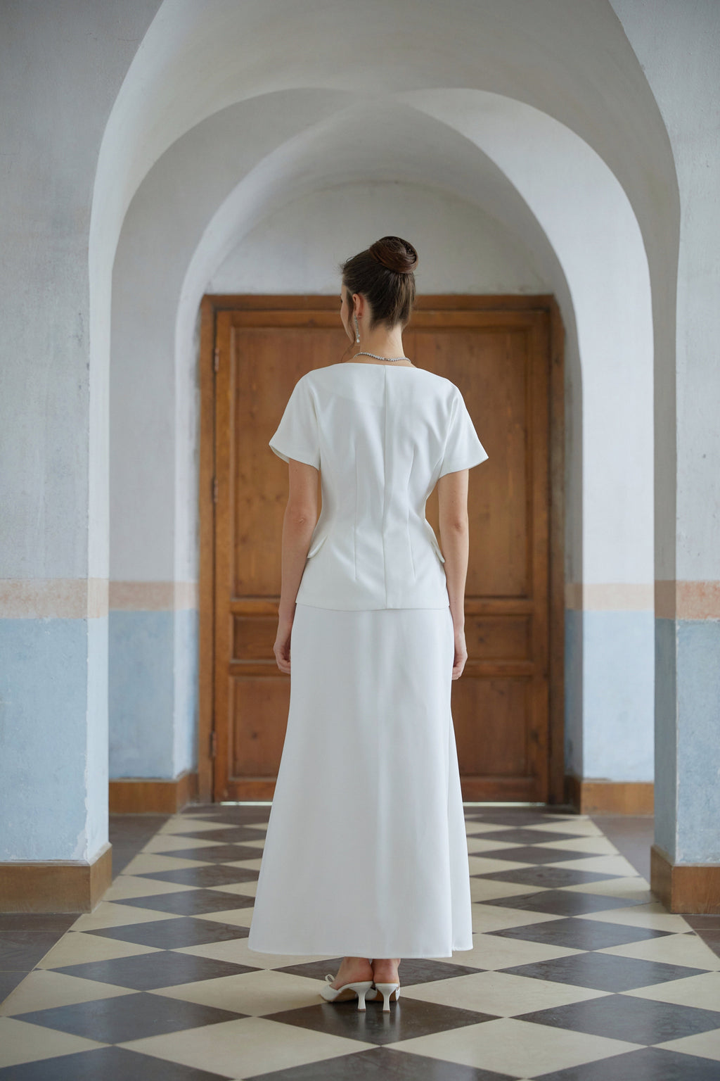 Halsey White Double-Breasted Top & Flared Skirt Set