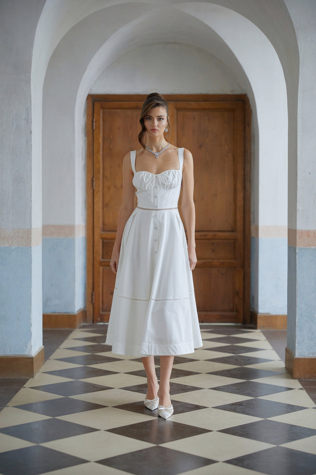 Niamh White Cut Out Corset Midi Dress