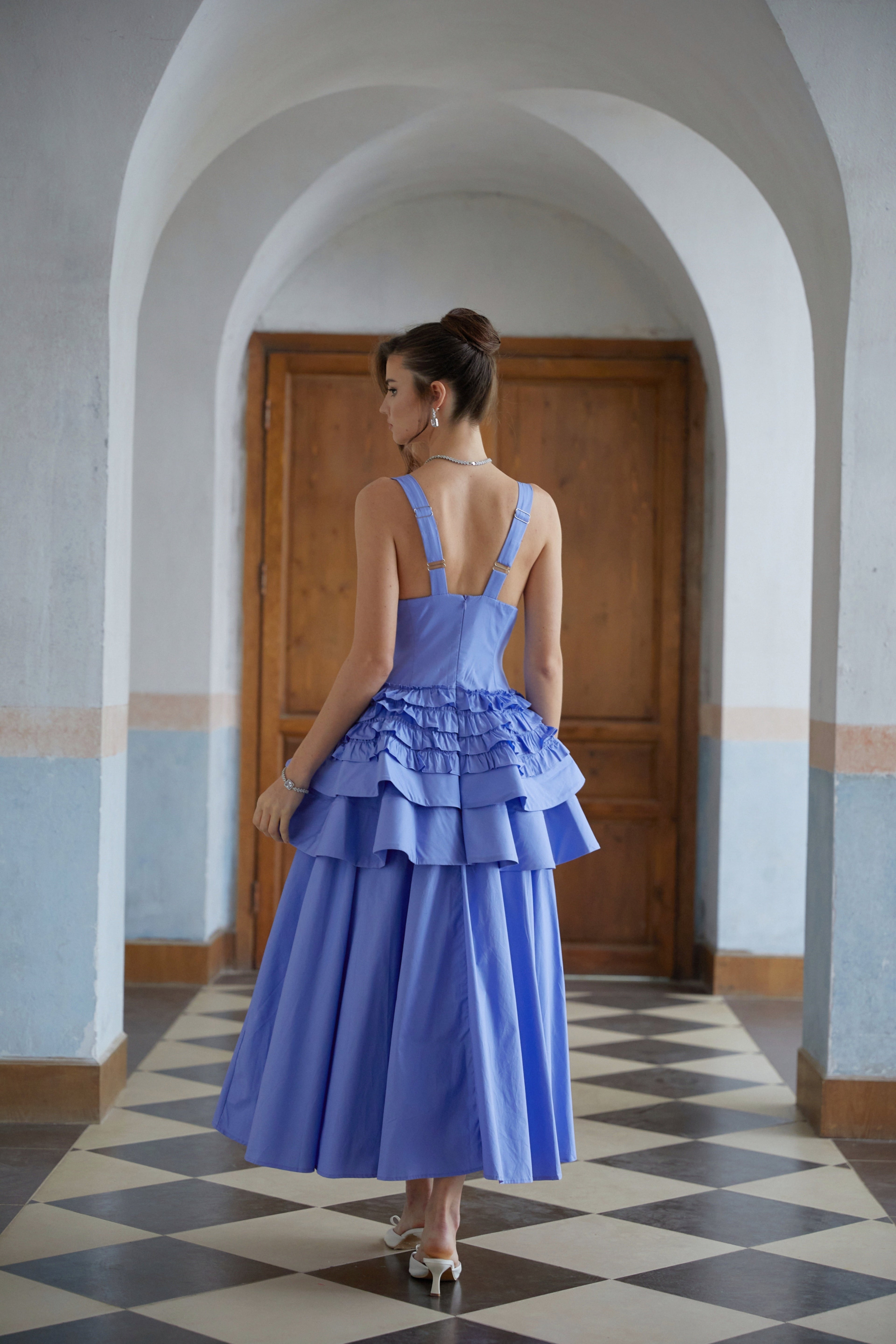 Embla Blue Ruffled Tiered Midi Dress