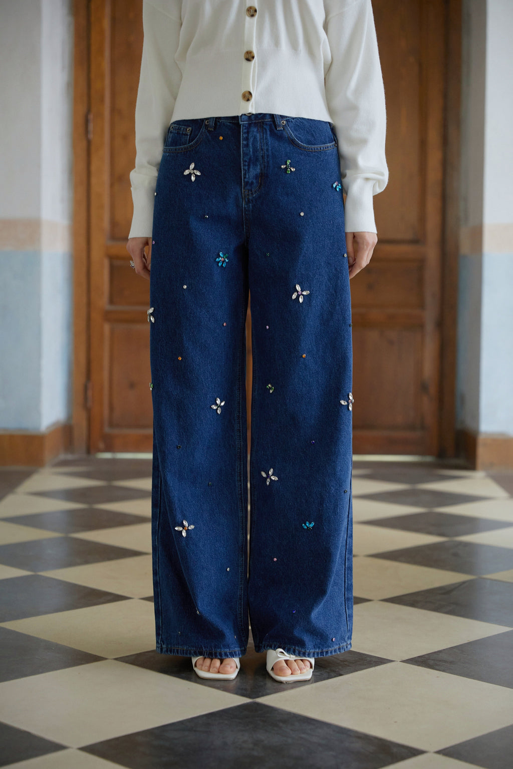 Caoimhe Indigo Blue Crystal Floral Jeans