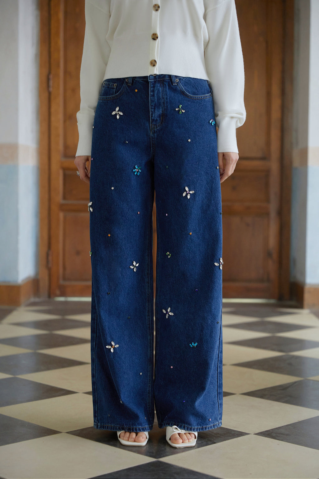 Caoimhe Indigo Blue Crystal Floral Jeans