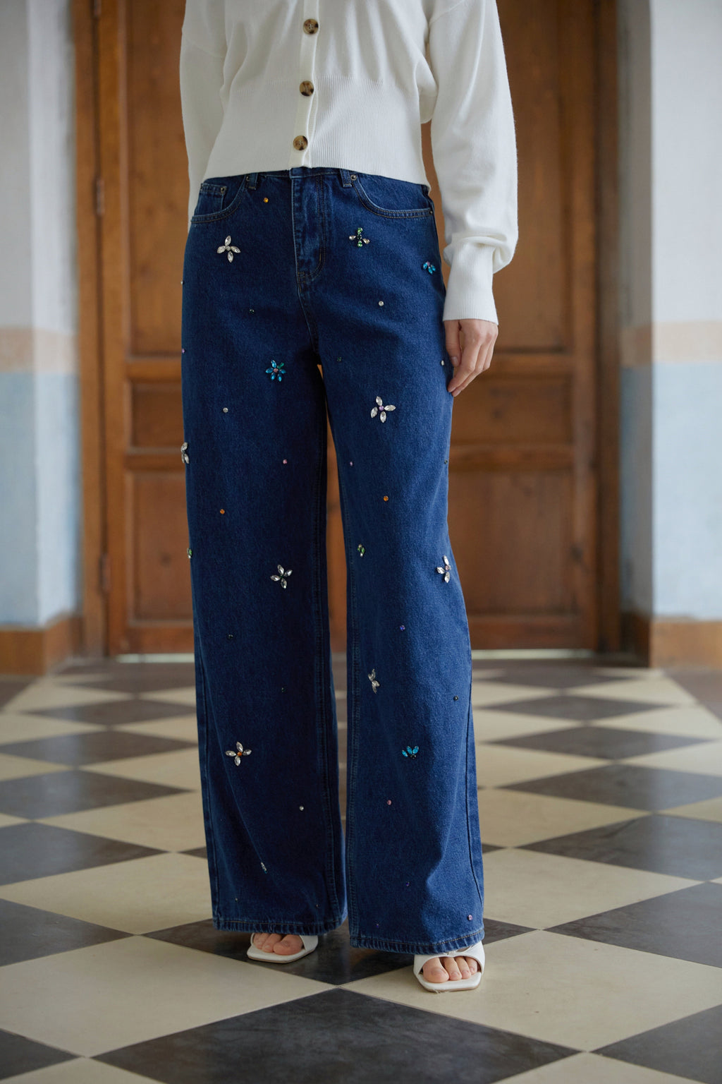 Caoimhe Indigo Blue Crystal Floral Jeans