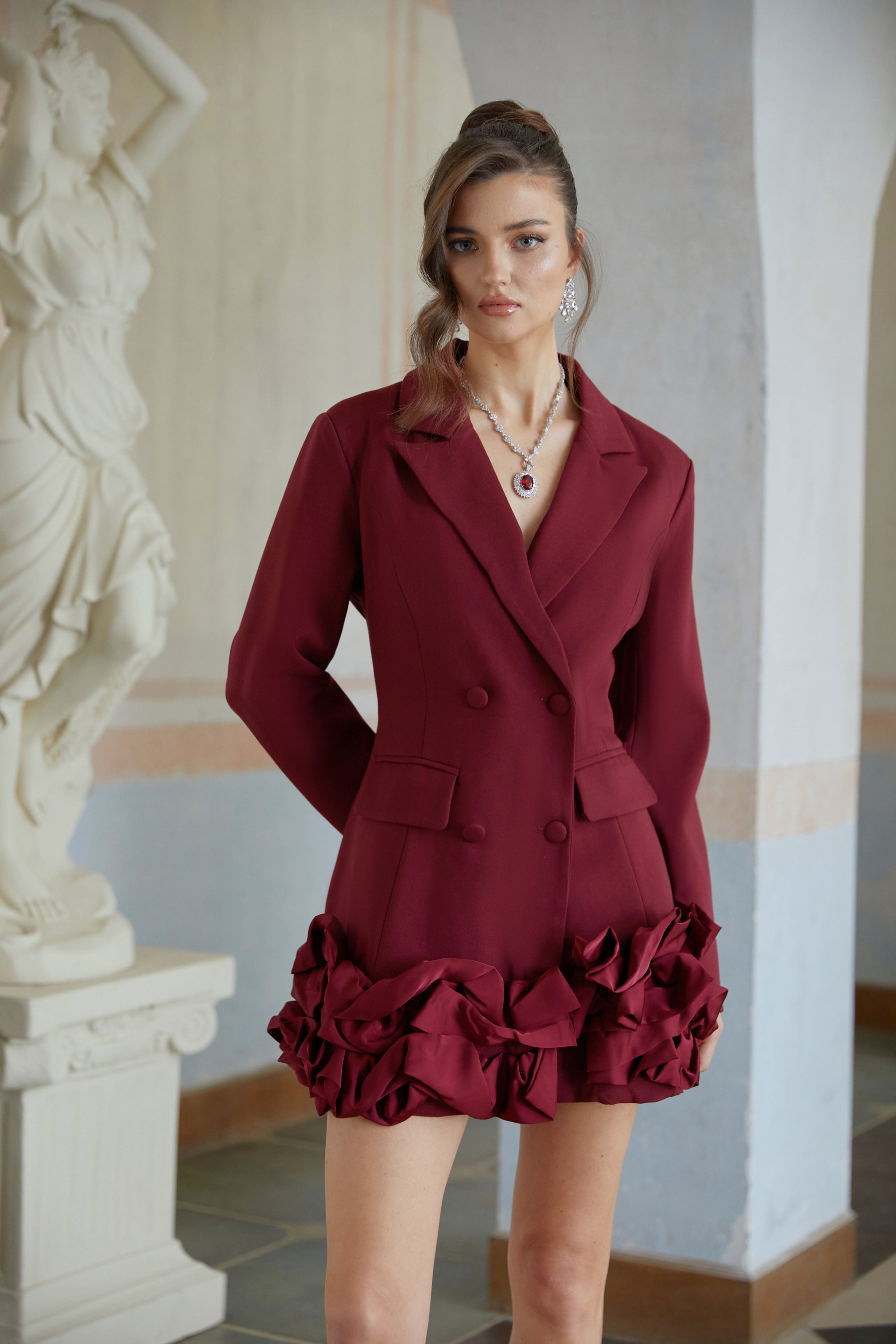 Halldóra Red Bubble Hem Mini Blazer Dress