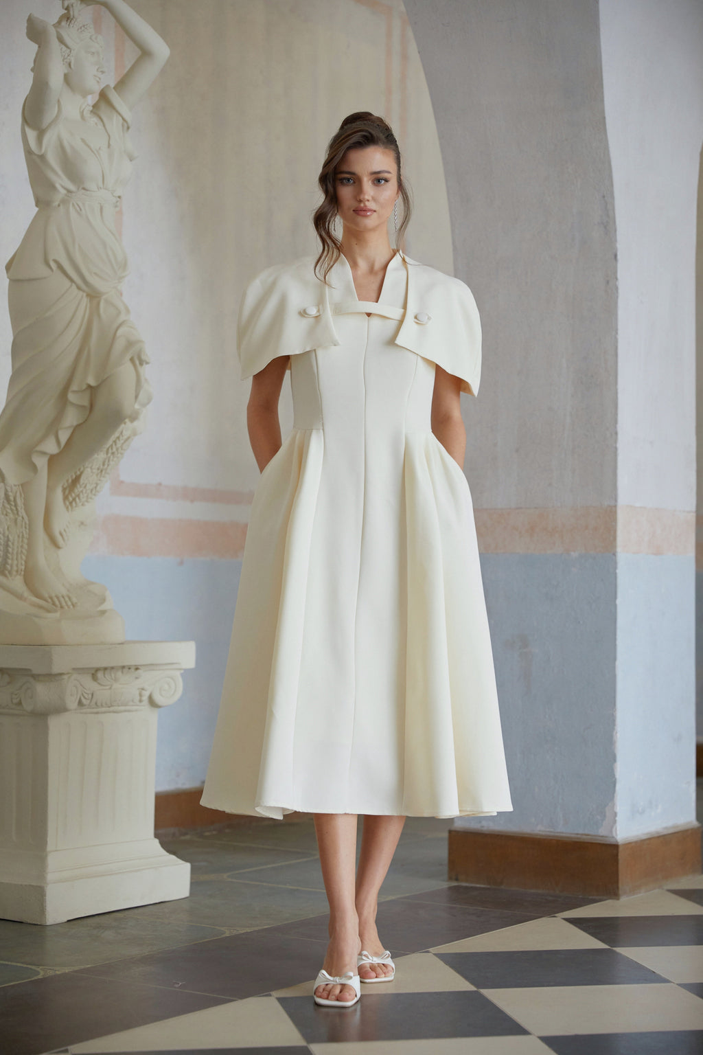 Lovisa Neutral Shawl Detail Shirred Midi Dress