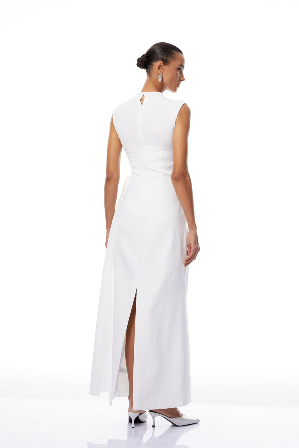 Arna White Knit Panel Gathered Maxi Dress