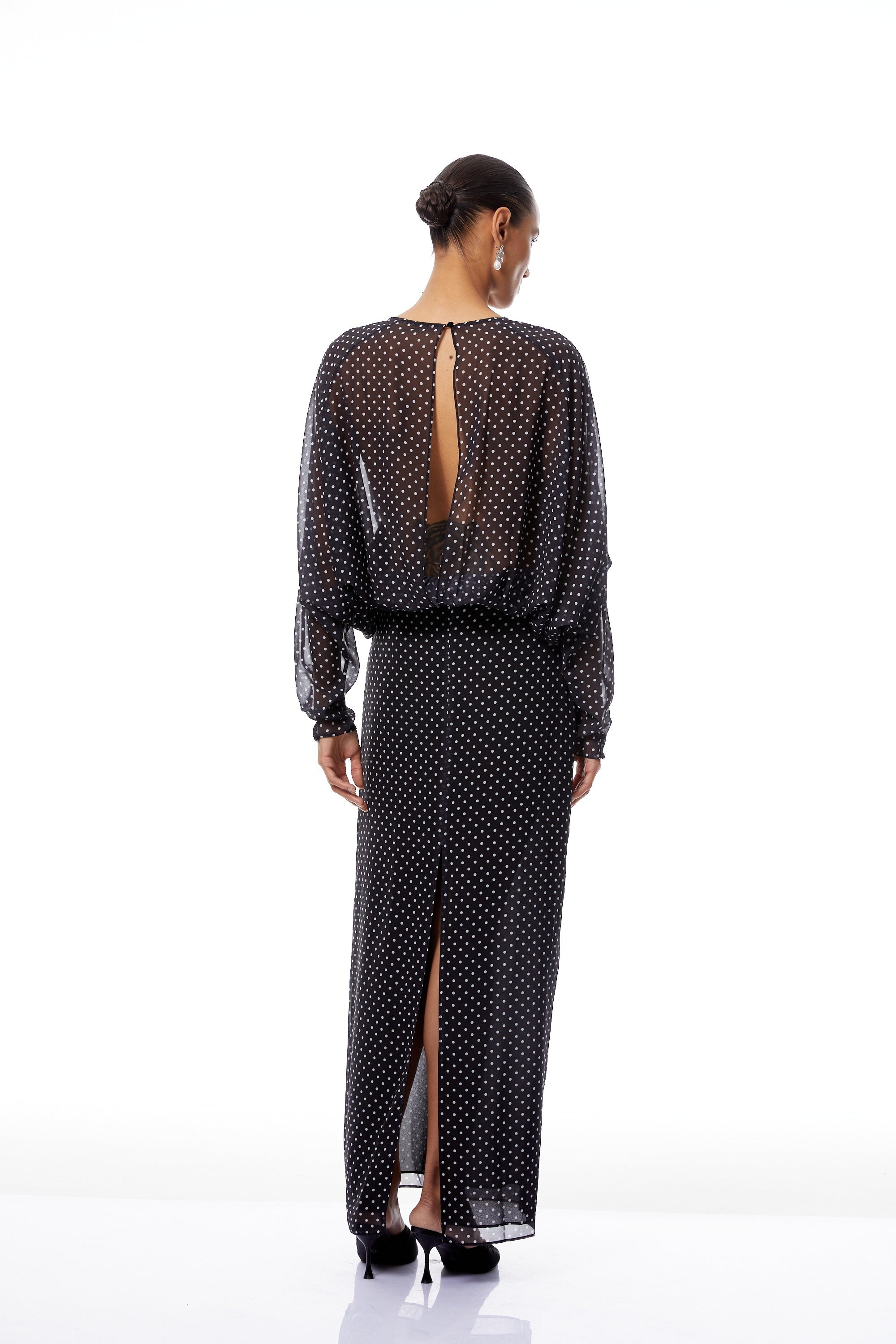 Emilia Black Polka Dot Chiffon Maxi Dress