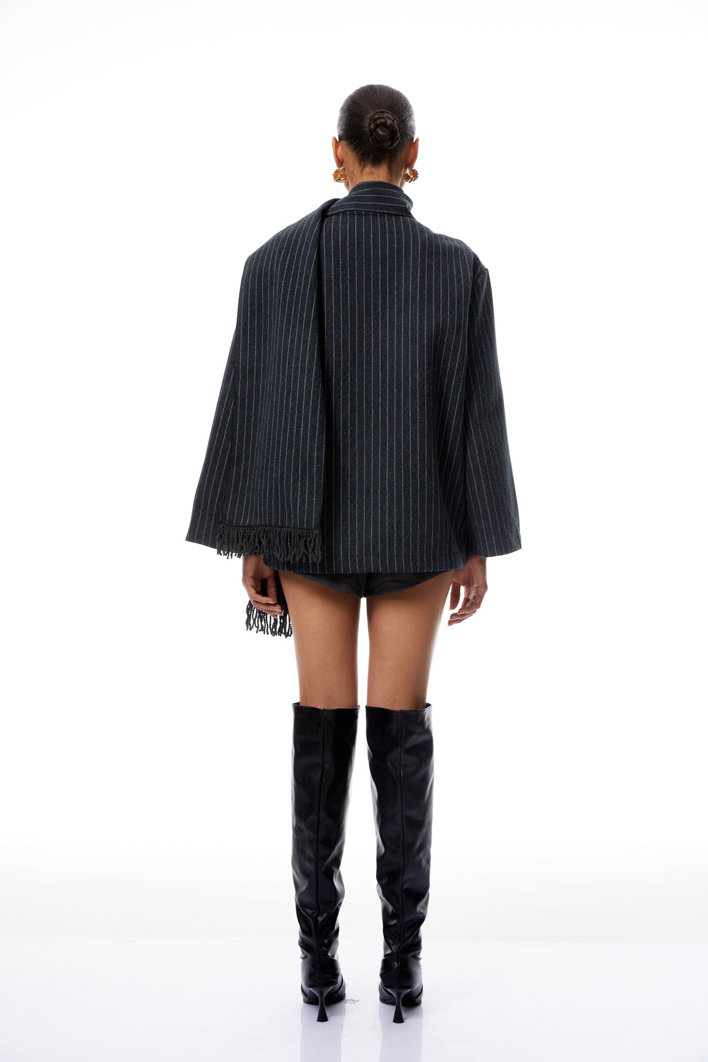 Carlotta Grey Scarf Striped Tweed Short Coat