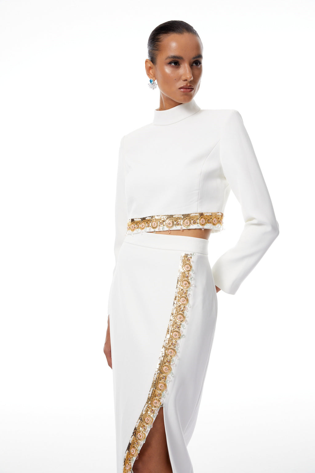 Blossom White Embellished Top & Skirt Set
