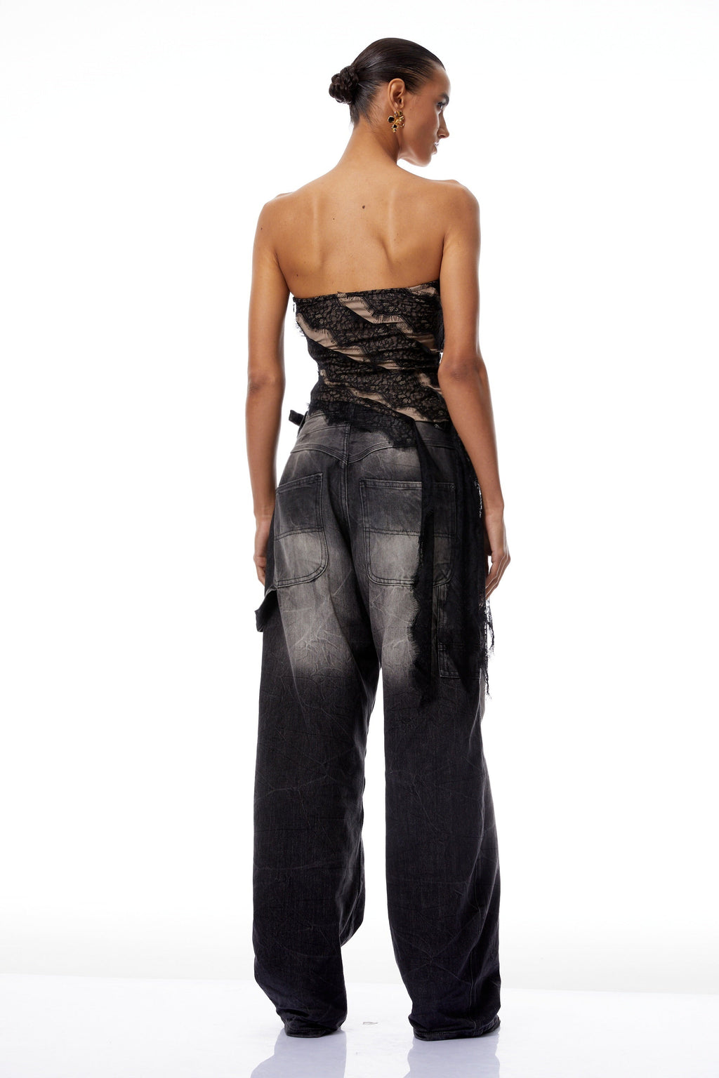 Giulia Black Lace Ribbon Panel Crop Top