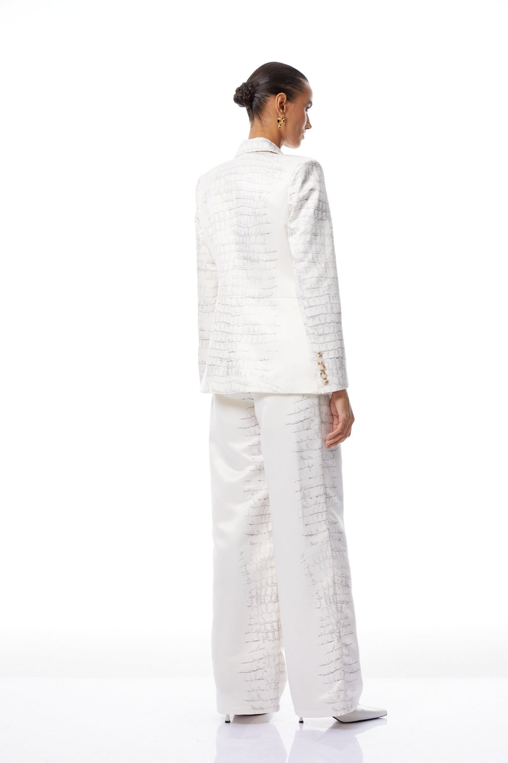 Abril White Crocodile Print Blazer & Trousers Set