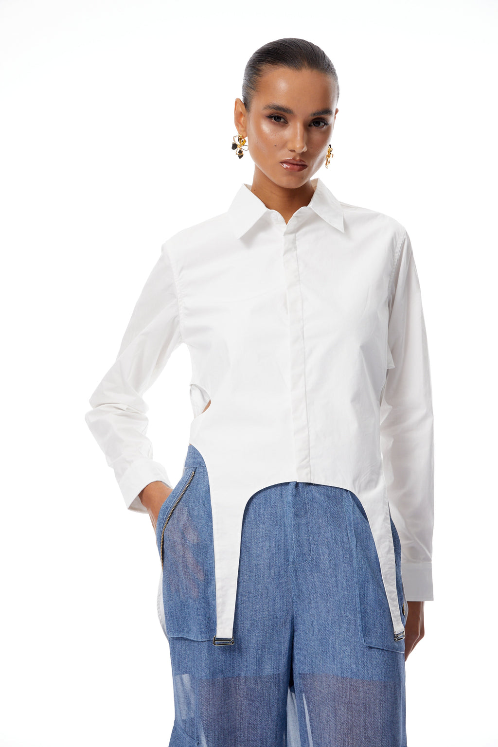Halsey White Cut Out Asymmetrical Shirt
