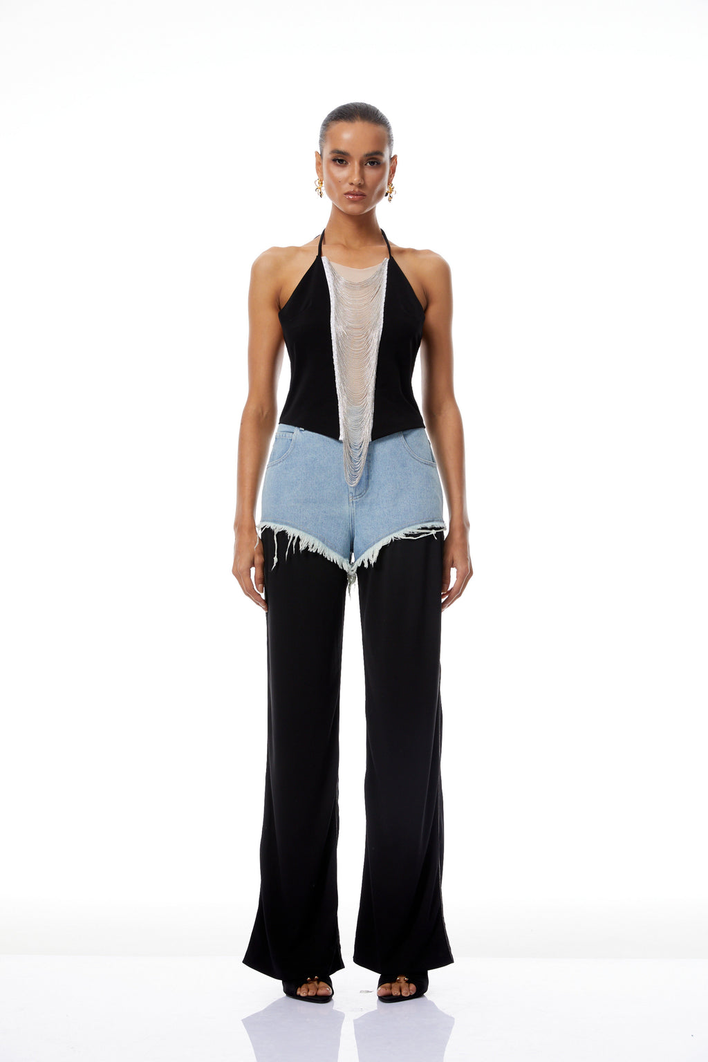 Carla Black Halterneck Fringed Crop Top