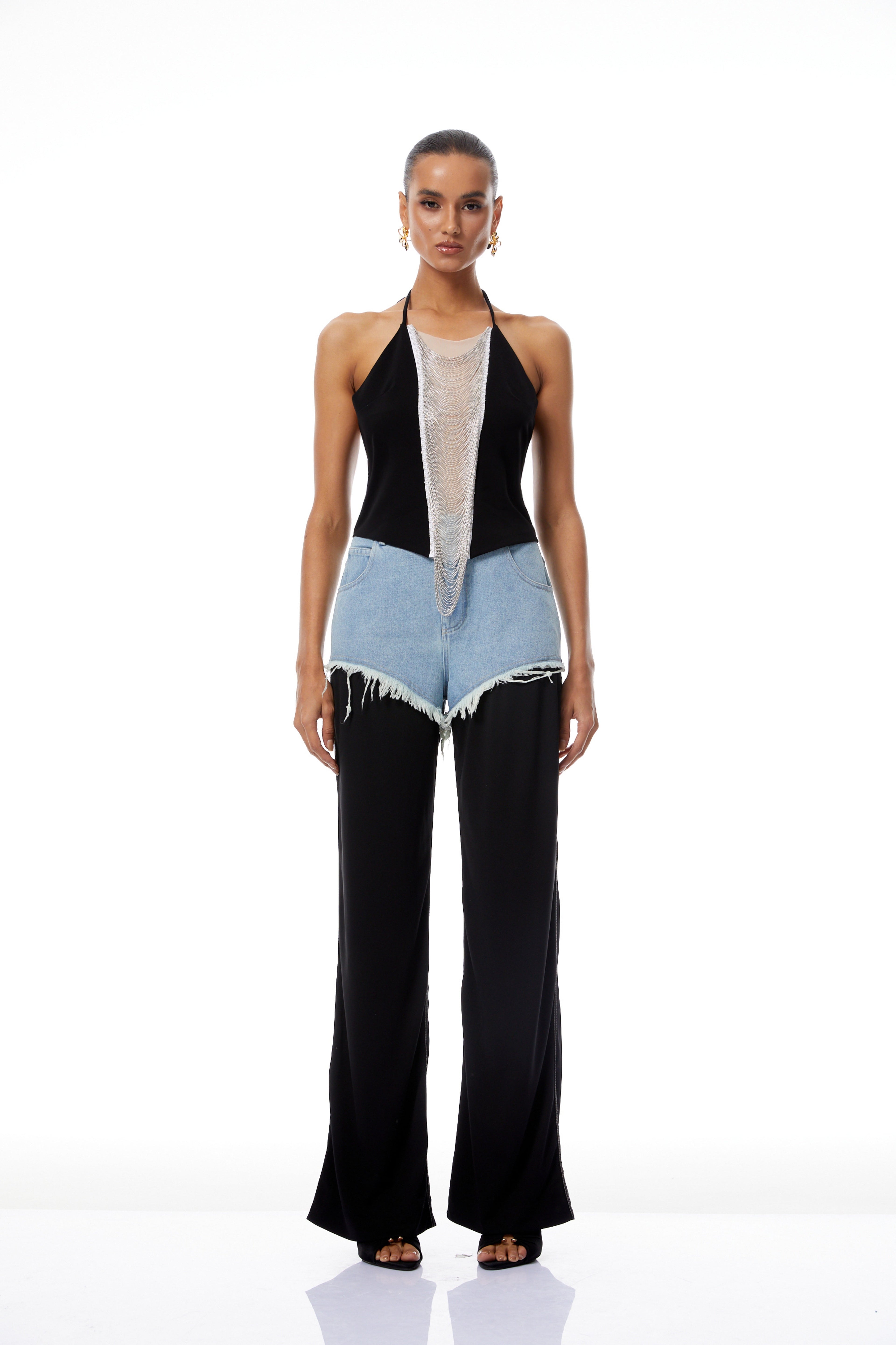 Carla Black Halterneck Fringed Crop Top