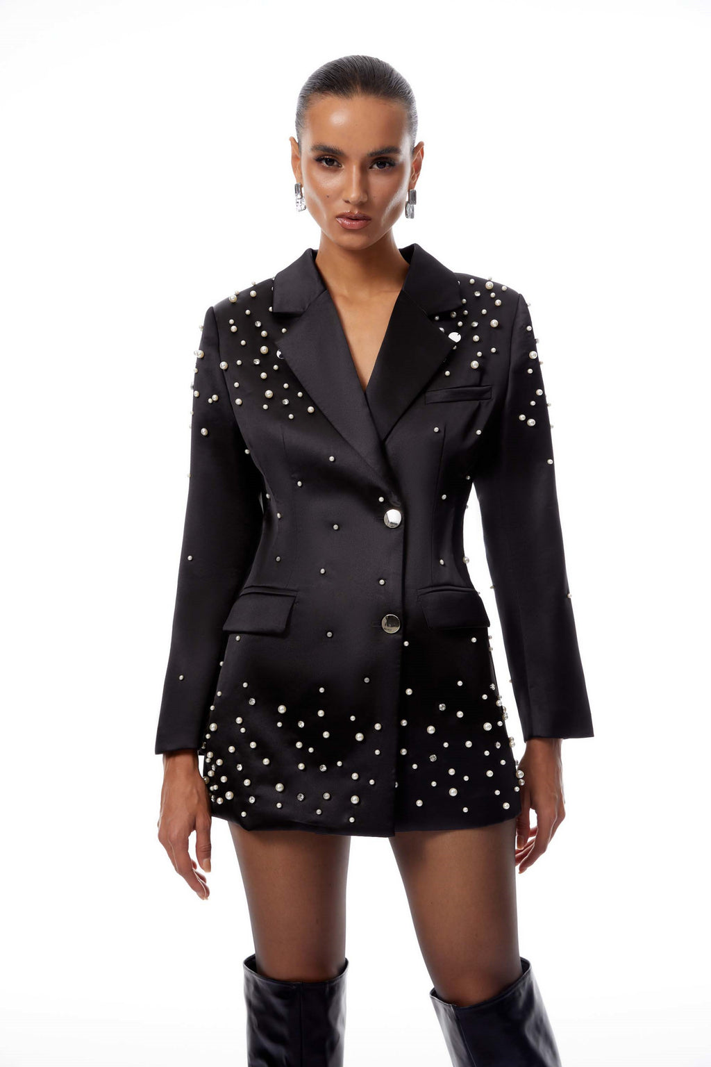 Teresa Black Embellished Satin Blazer