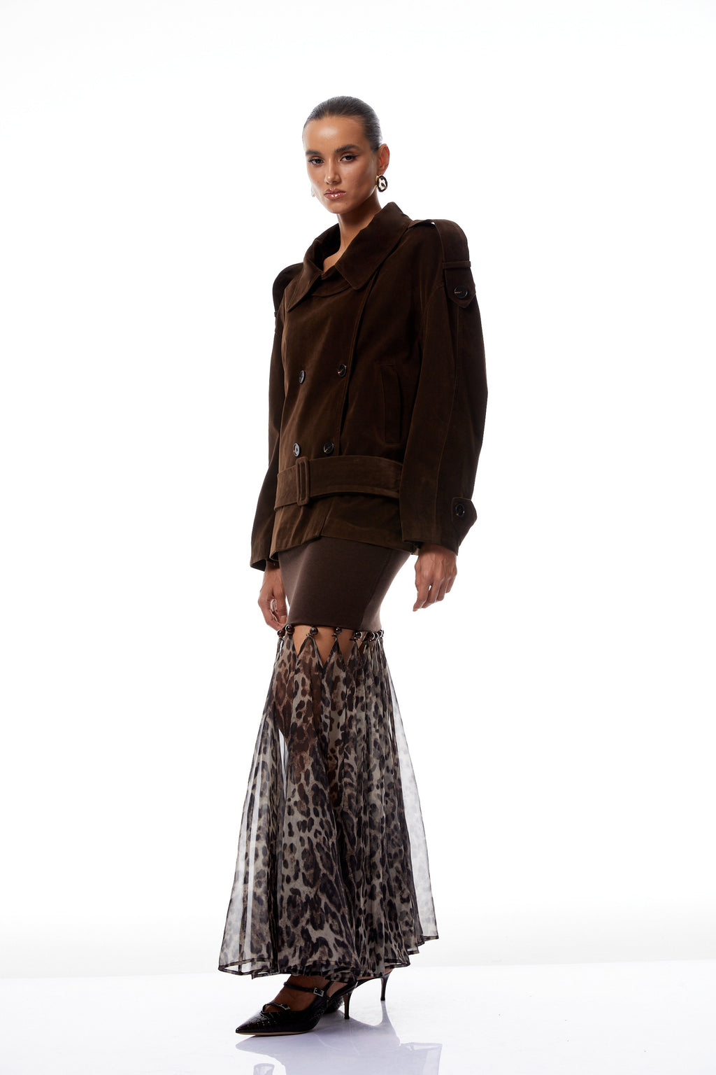Francesca Brown Double-Breasted Suede Trench Coat