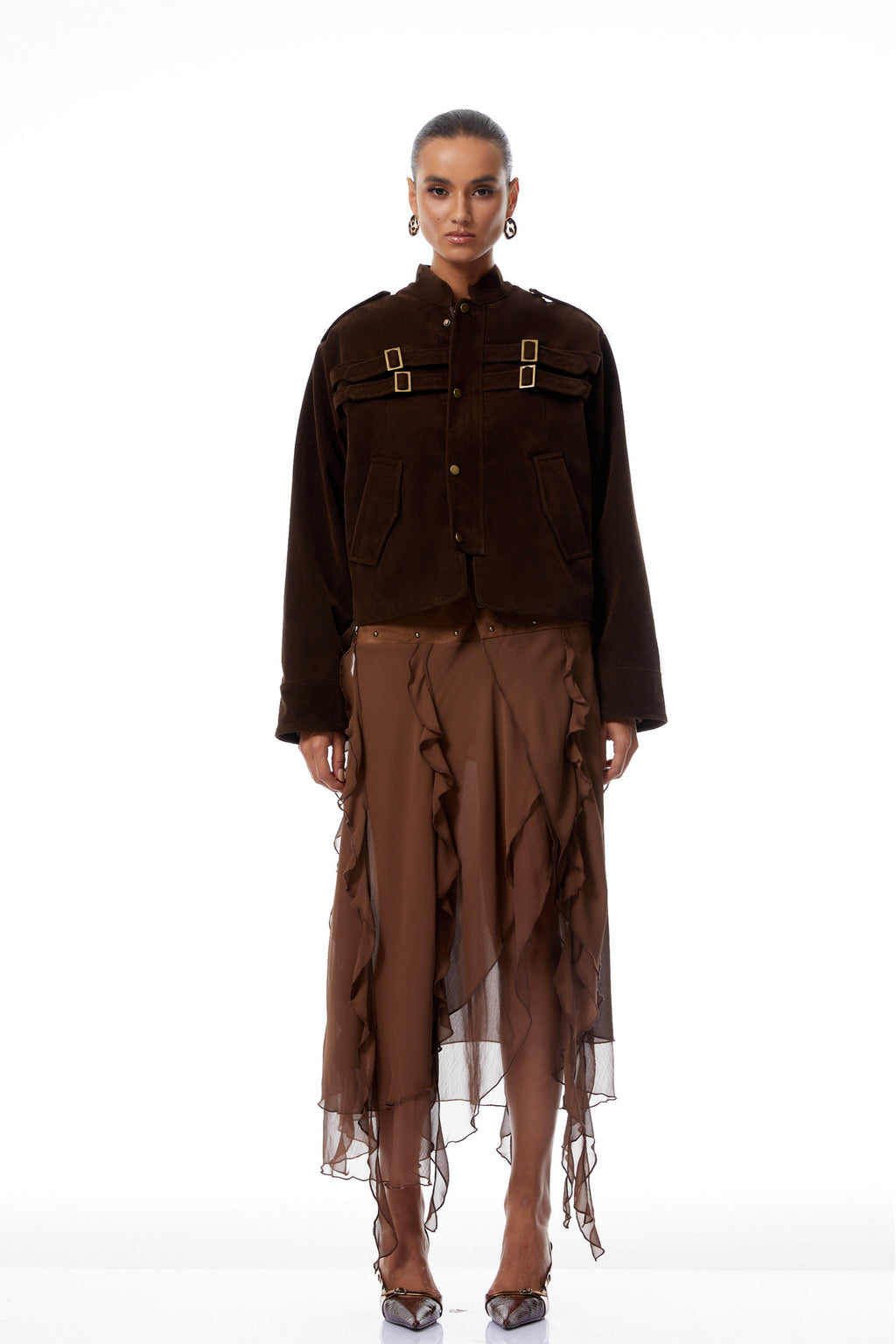 Madeline Brown Buckle Detail Suede Jacket