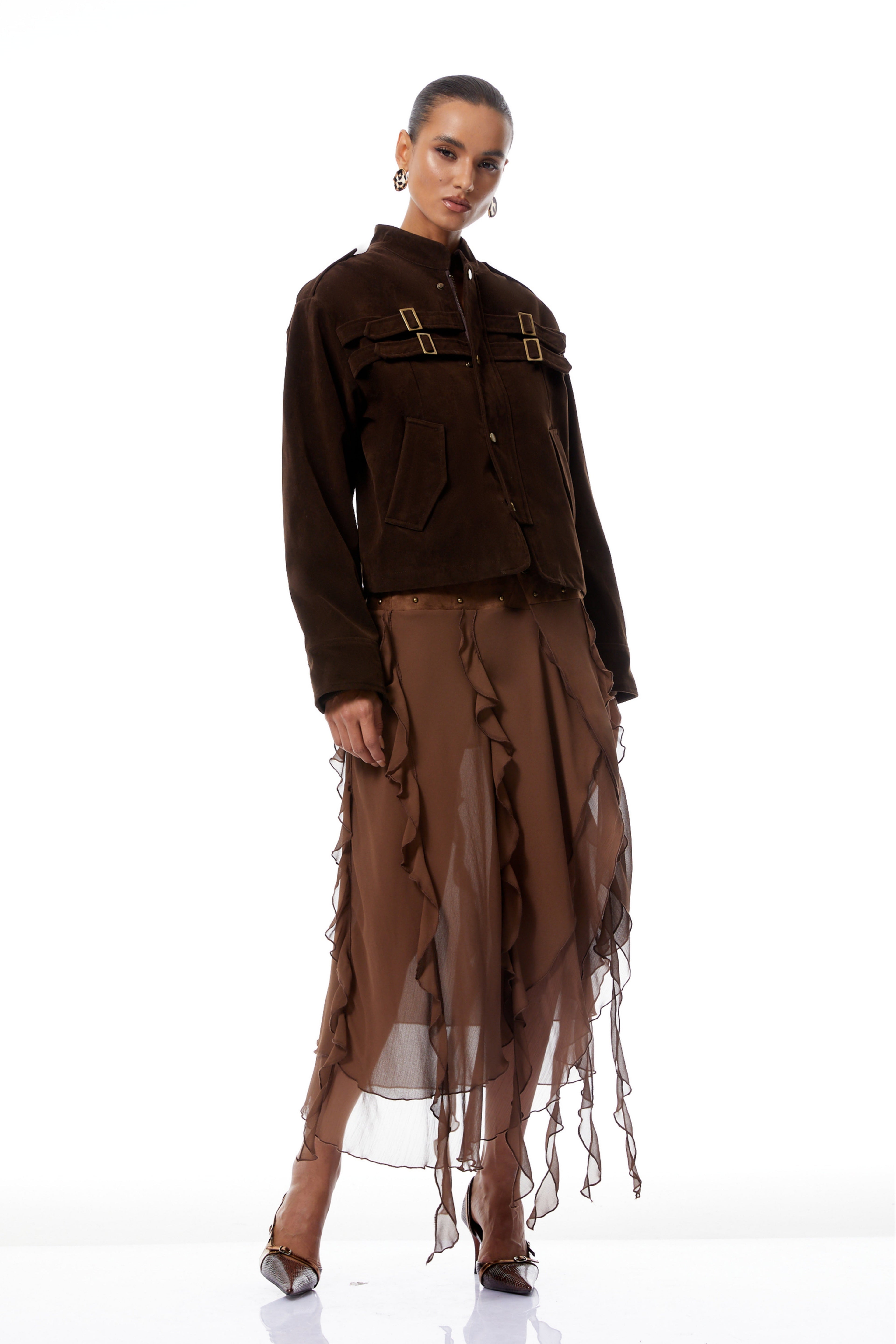 Madeline Brown Buckle Detail Suede Jacket