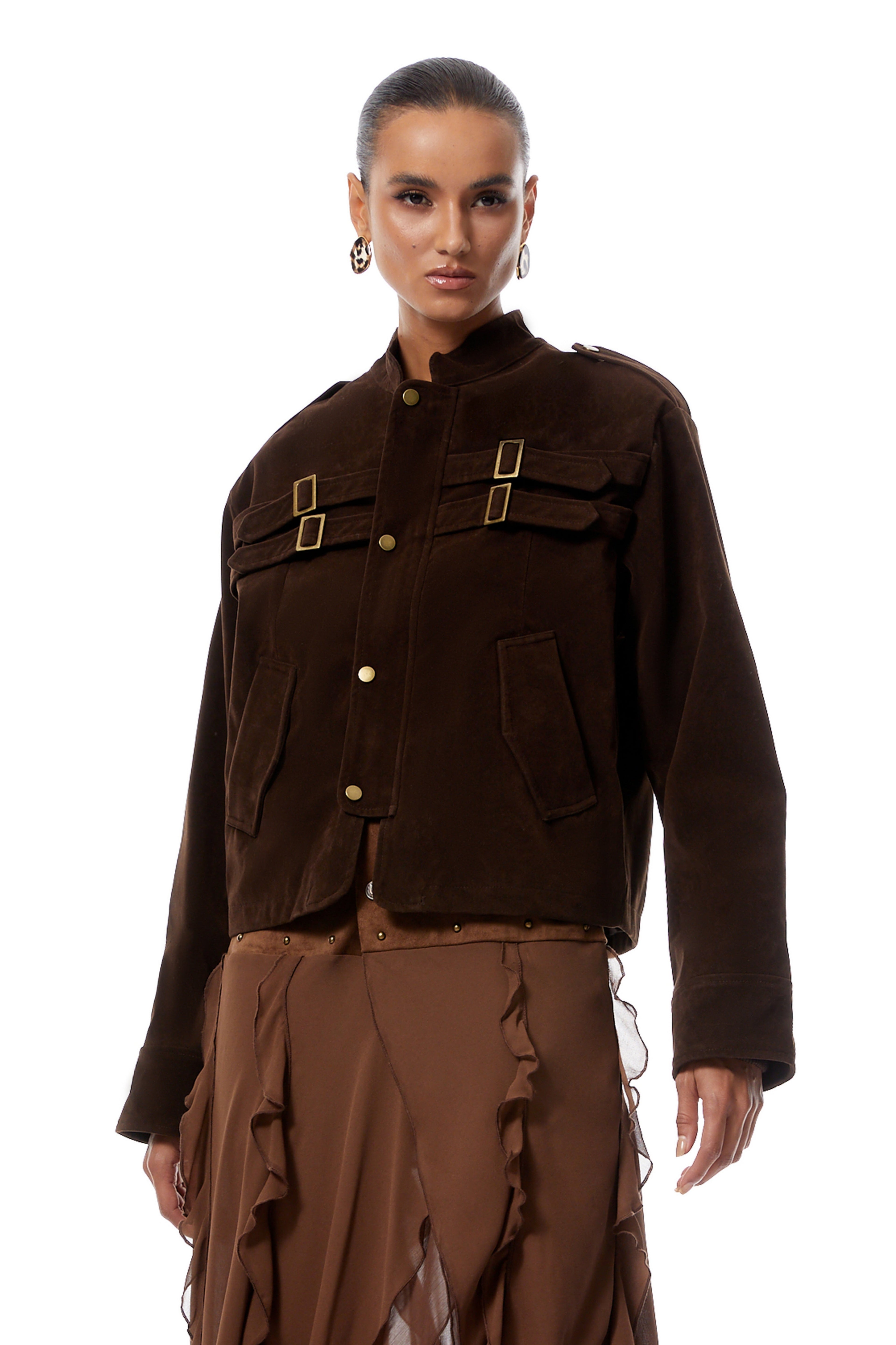 Madeline Brown Buckle Detail Suede Jacket