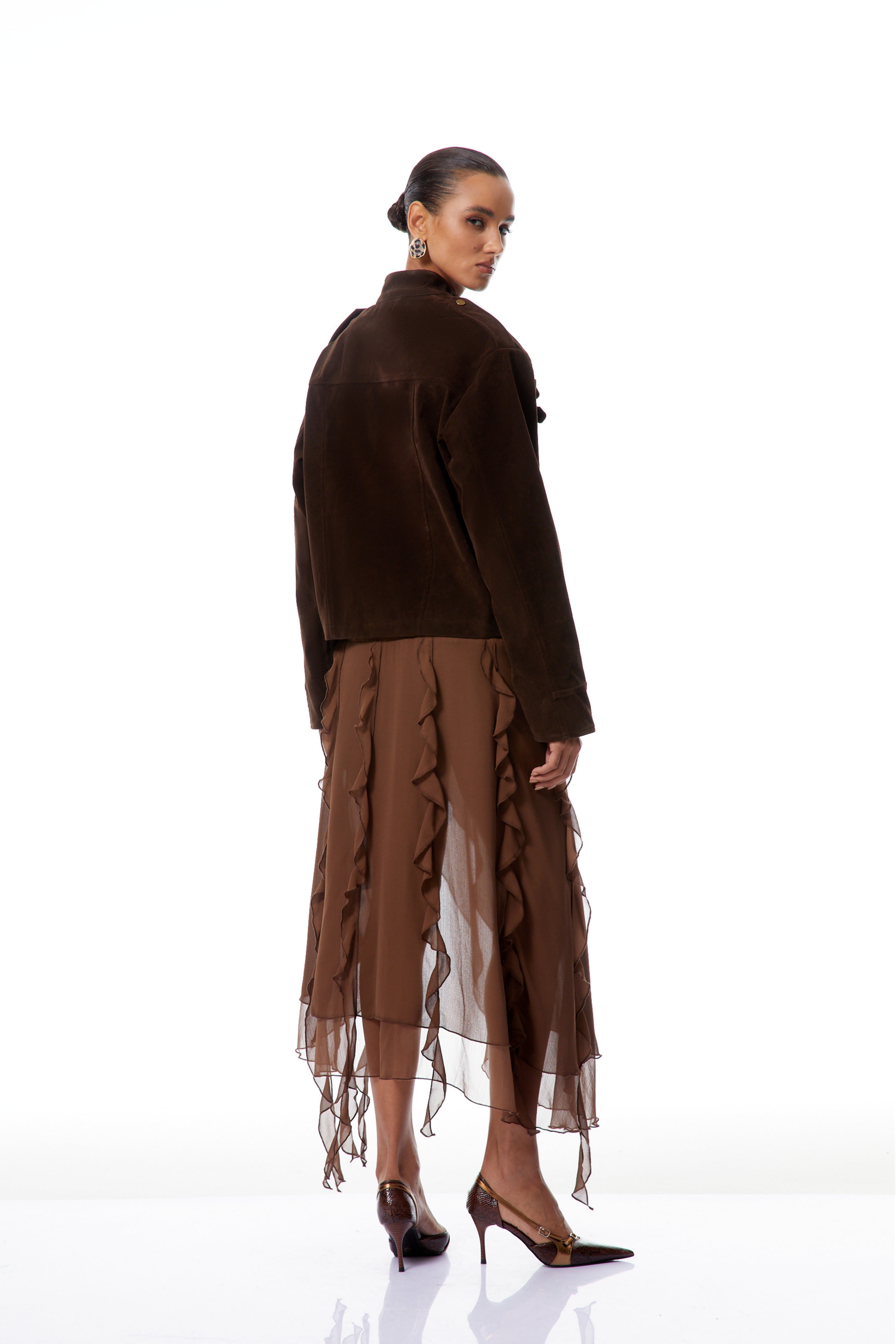 Madeline Brown Buckle Detail Suede Jacket