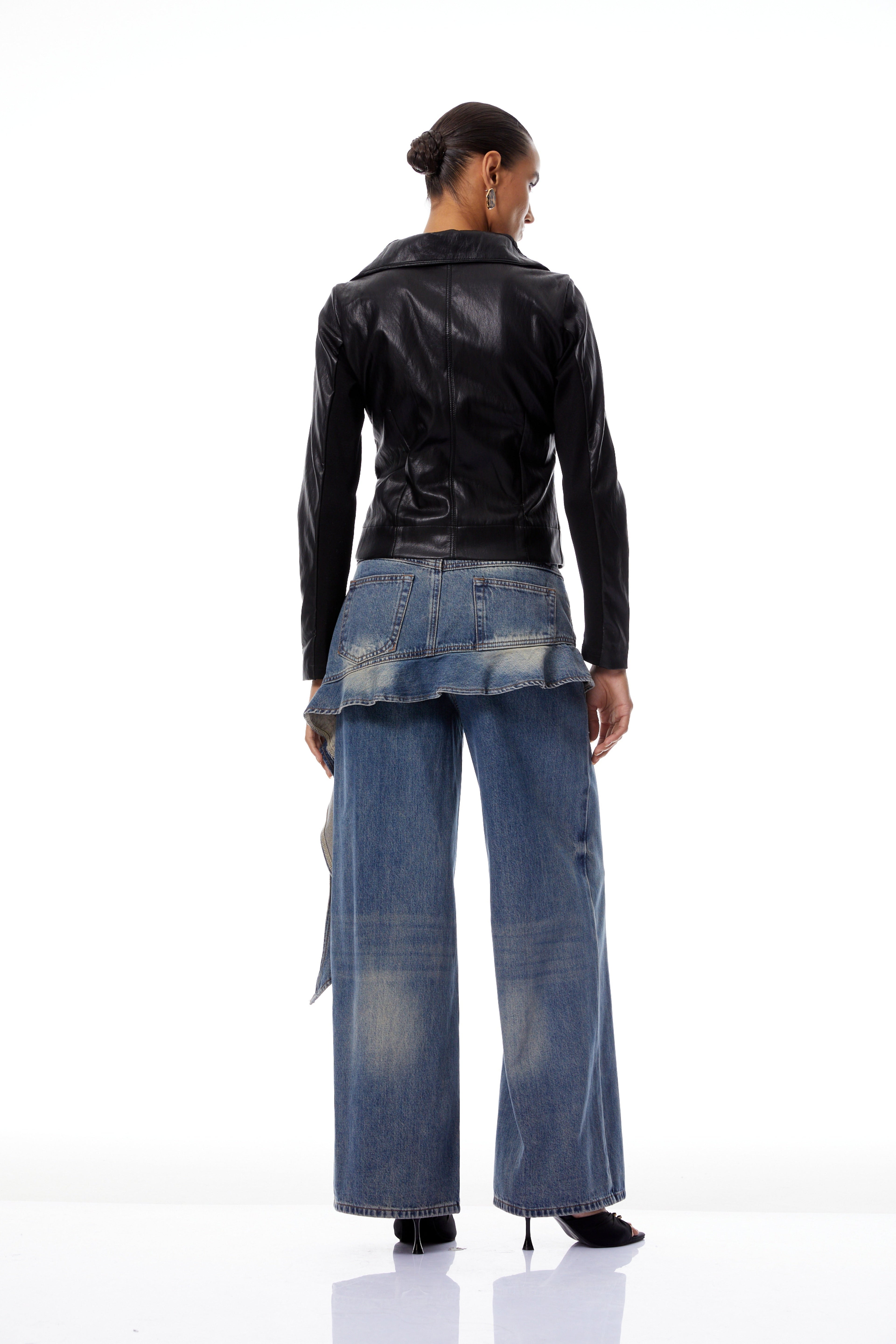 Elfriede Black Asymmetrical Lapel Leather Biker Jacket