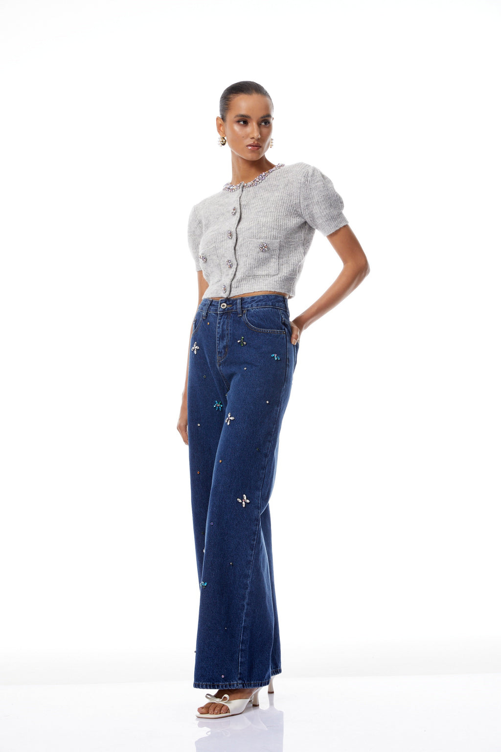 Caoimhe Indigo Blue Crystal Floral Jeans