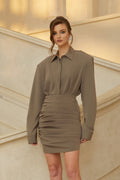 Ember Ash Brown Chiffon Shirt & Skirt Set
