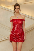 Francesca Red Twist Detail Sequined Mini Dress