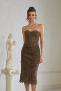 Gioia Dark Green Chenille Lace Top & Skirt Set